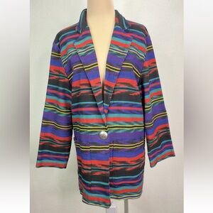 Vintage Navajo Western Stripe Concho One Button Long Blazer Women's M